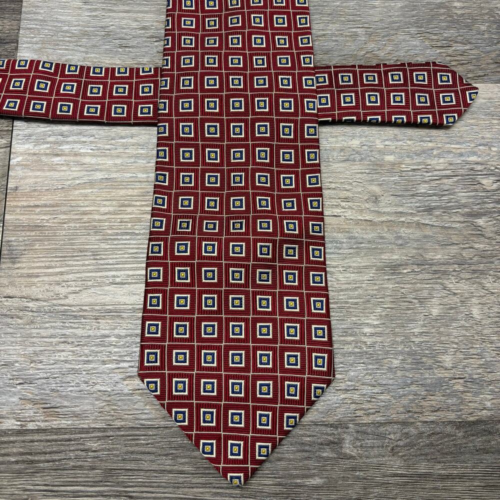 Brooks Brothers Red Blue Geometric Squares Mens 59" Silk Tie‎ USA EUC Vintage